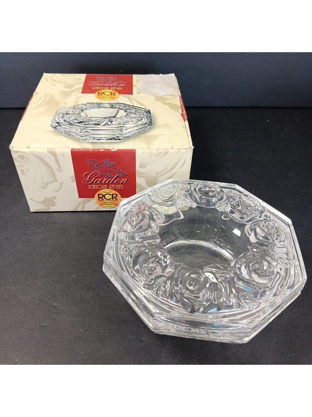 Vintage Royal Crystal Rock RCR 24% Lead Crystal Hexagonal Bowl Made In Italy